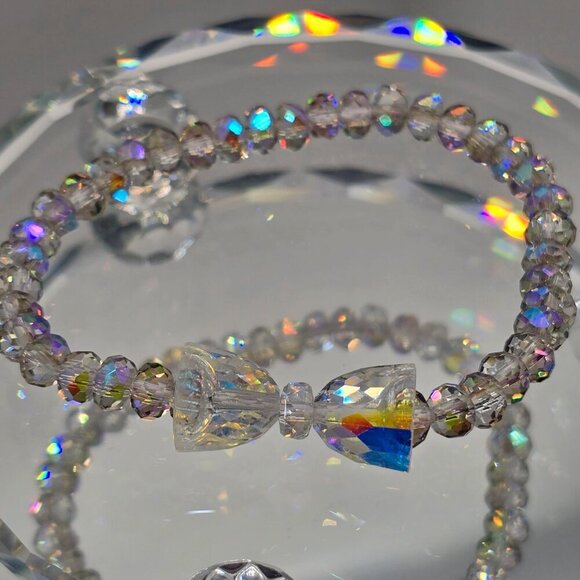 AB Austrian Rondelle Crystal Bracelet ✦ Iridescent Bowknot ✦ Handmade Stretch - Picture 11 of 11